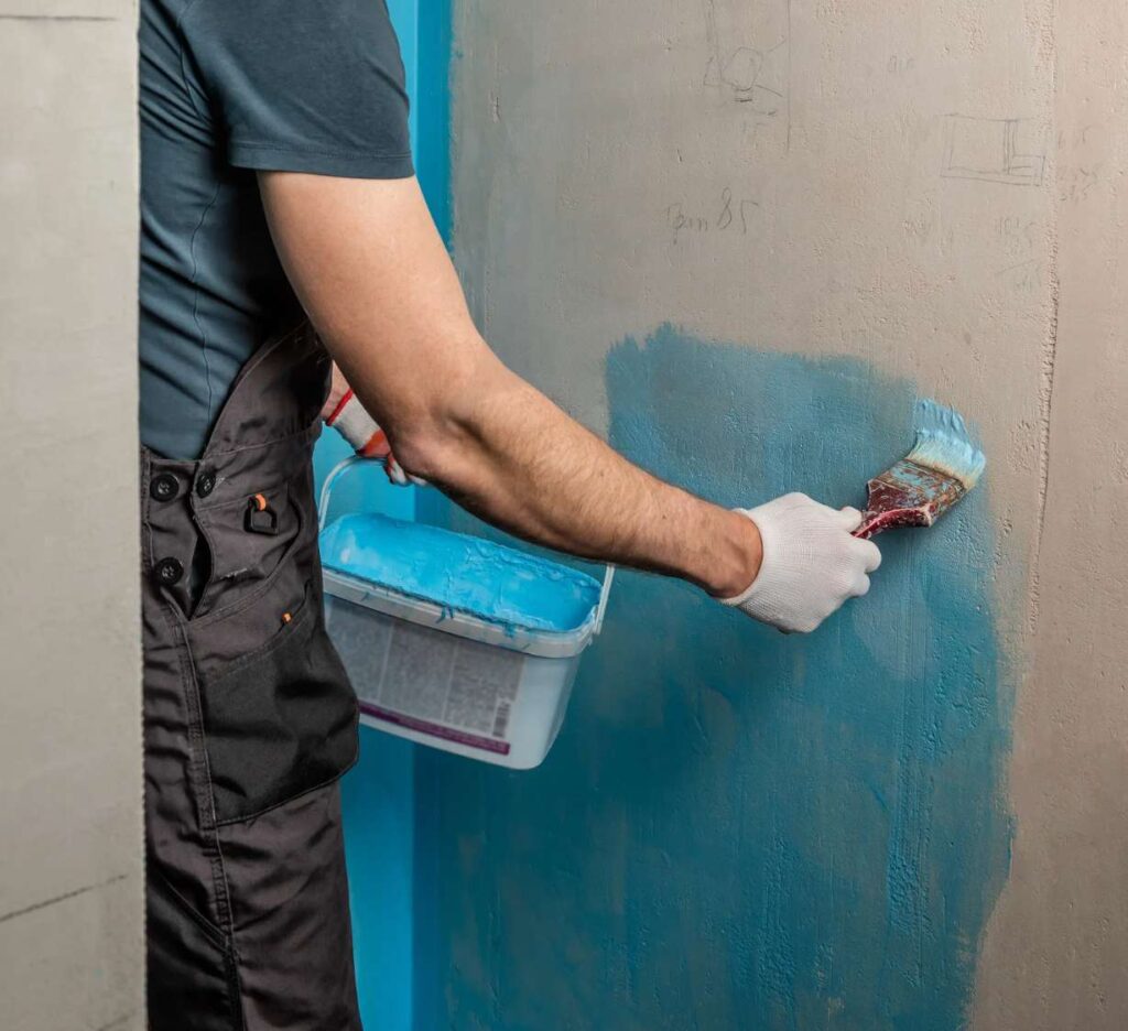 impermeabilización de muros con color celeste